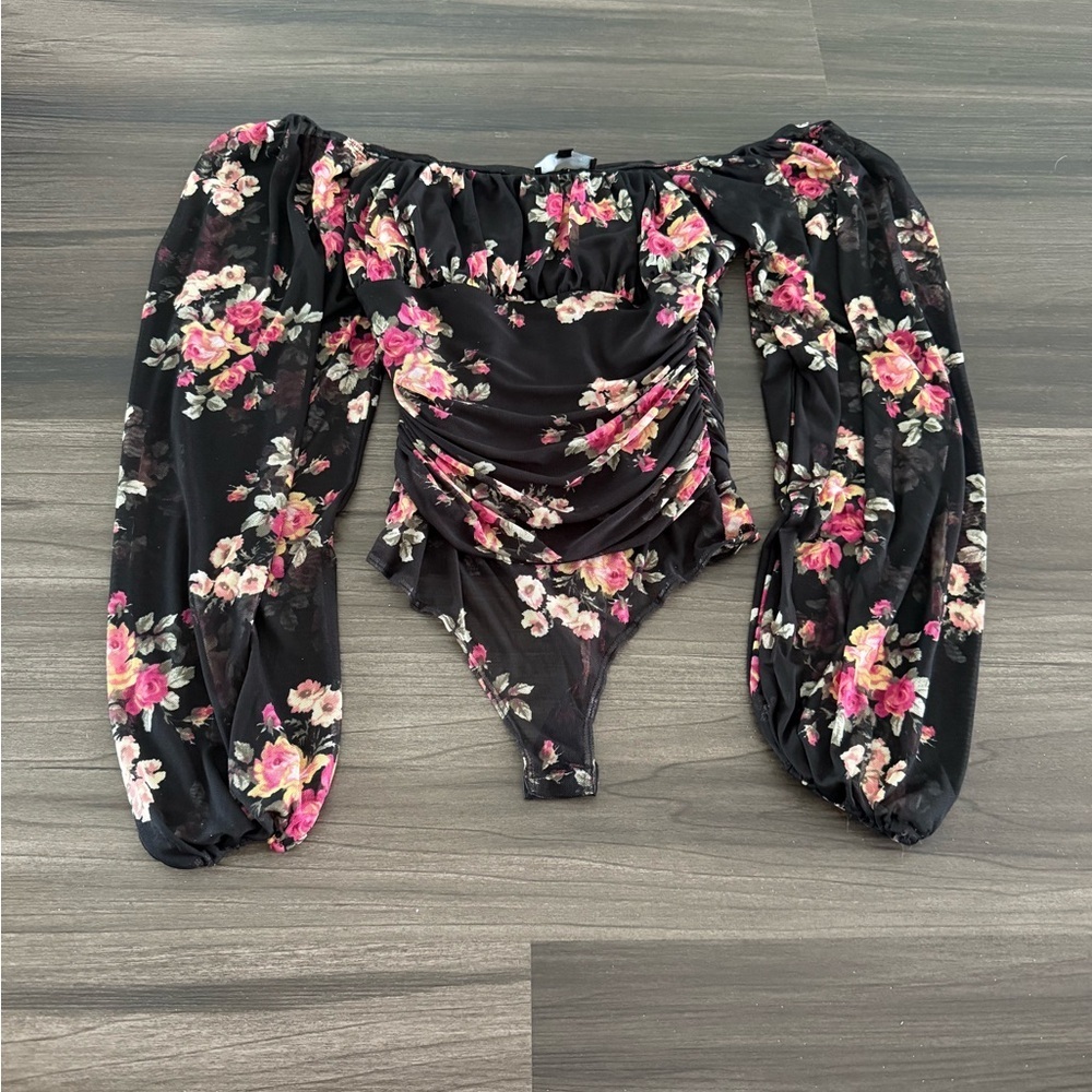 Lulu's Black and Pink Floral Bodysuit